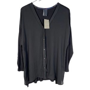 NEW! Dolan T-Shirt Anthropologie Sheer Front Button Up Blouse L Black Top $68